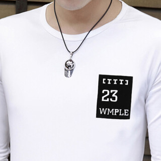 卡帝乐鳄鱼 (CARTELO) 长袖T恤男圆领修身衣服韩版个性印花t恤休闲薄款透气打底衣    灰色 XL