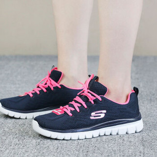 SKECHERS 斯凯奇 女款绑带 LIFESTYLE系列 休闲跑步鞋 12615-NVHP 海军蓝色/桃红色 38