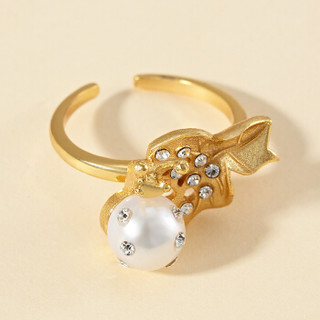 CHERRY CHAU 镀18K金蜗牛角 开口戒指女淡水珍珠 日韩版时尚饰品 金色