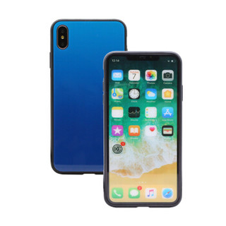 伟吉iPhoneXS 玻璃后盖手机壳（钢化玻璃后盖+TPU软边）防摔全包新款硬壳 蓝色 适用于苹果XS