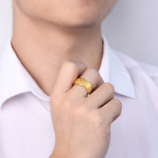 商品赛菲尔 黄金戒指男款 足金999.9百福男戒 吉祥福字男士圈戒 约13.