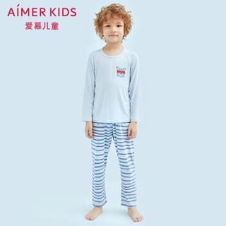 Aimer kids爱慕儿童家居服天使慕尔熊莫代尔薄款长袖睡衣套装 2件装 AK2430891蓝色印花110