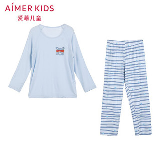 Aimer kids爱慕儿童家居服天使慕尔熊莫代尔薄款长袖睡衣套装 2件装 AK2430891蓝色印花160