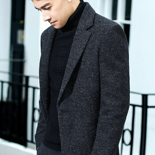 柒牌 SEVEN 毛呢大衣男 青年韩版中长款保暖大衣外套 113C10560 黑色 B50