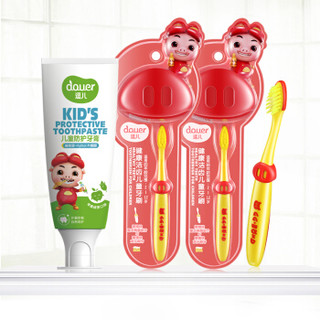 逗儿 儿童牙膏牙刷套装宝宝口腔护理（苹果绿茶口味牙膏+猪猪侠牙刷*2）