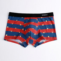 ROMON 罗蒙 男士内裤男中腰平角裤四角裤男式u凸短裤头宽腰弹力棉质4条混色装 M2151 字母条纹 2XL (黑色系、XXL、平角裤、棉)