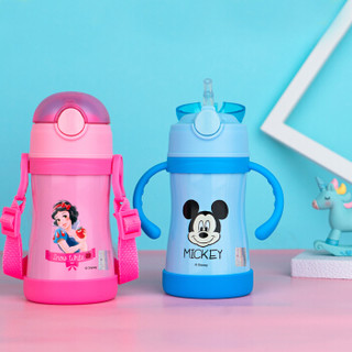 迪士尼（Disney）宝宝吸管杯学饮杯 儿童保温杯婴儿水杯316不锈钢水壶 蓝色米奇