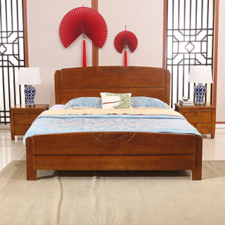 摩高空间实木婚床现代中式510胡桃色橡胶木150*200*110cm