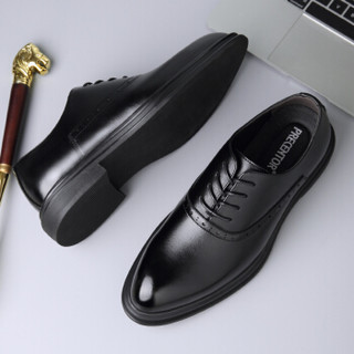 Precentor 普若森 男士英伦商务休闲复古布洛克雕花系带皮鞋 1937 黑色 43
