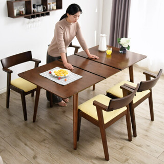 家逸餐桌 实木可伸缩长方形饭桌 现代简约橡胶木单餐桌