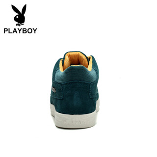 PLAYBOY 花花公子 时尚低帮系带保暖棉男靴平底防滑舒适 DA57128 石青绿 40