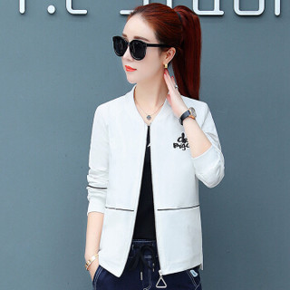尚格帛 秋季新品女装短外套女短款棒球服夹克韩版修缮长袖外套 HZ1032-8723GB 白色 XL