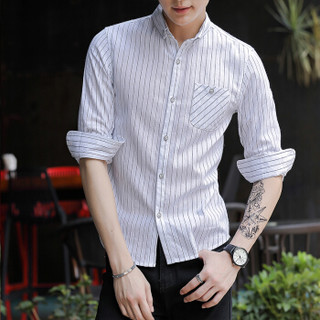 卡帝乐鳄鱼（CARTELO）长袖衬衫男士格子韩版修身商务休闲学生男装衬衣 18169KE0846 白色 3XL