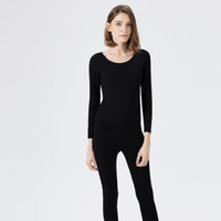 chundu 淳度 保暖内衣女秋衣秋裤男莫代尔薄款美体贴身保暖衣女士情侣套装 黑色女款 XL