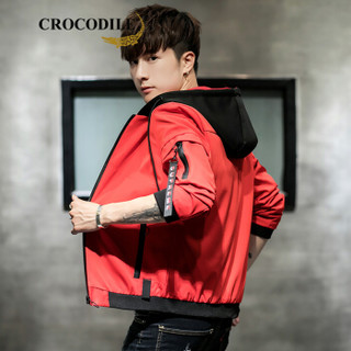鳄鱼恤（CROCODILE）男士夹克 时尚休闲连帽男装长袖外套上衣男 98782182 红色 180
