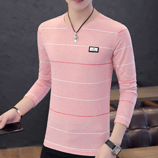 猫人（MiiOW）男士T恤时尚休闲百搭印花圆领套头长袖T恤D305-1-9835粉红色M