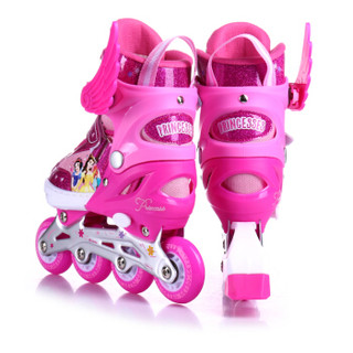 迪士尼(Disney) 儿童溜冰鞋八轮全闪轮滑鞋套装 溜冰鞋男女闪光轮可调码旱冰鞋 粉色公主款 S码