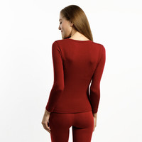 京东京造 女士圆领保暖内衣 羊毛加厚秋衣秋裤保暖套装 酒红 S码