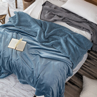 隽优 毛毯 双层法兰绒毯子 夏季毛毯空调被 沙发盖毯办公室夏凉毯 孔雀蓝 150*200cm