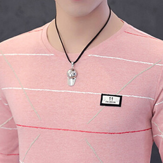 猫人（MiiOW）男士T恤时尚休闲百搭印花圆领套头长袖T恤D305-1-9835粉红色L