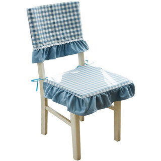 锦色华年格调春天小格子坐垫 椅垫 椅套 欧式餐桌布套装 蓝色荷叶花边款 1个椅垫+1个椅背套特惠套餐
