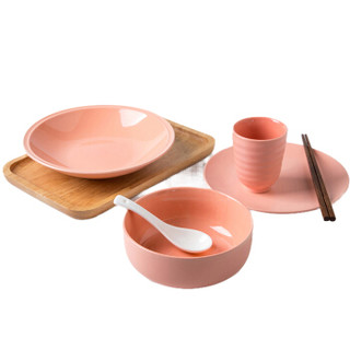 IJARL亿嘉 简约陶瓷餐具套装碗盘碗筷子勺碟套装家用碗具 极光一人食6件套（浅红）