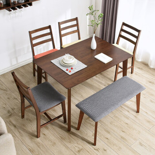 家逸 RF-1253 现代简约 橡胶木一桌四椅饭桌组合 经典款 胡桃色