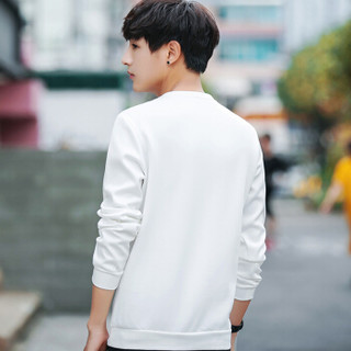 卡帝乐鳄鱼 (CARTELO) 卫衣男韩版长袖t恤圆领学生打底衫青少年潮流男装 白色 XL