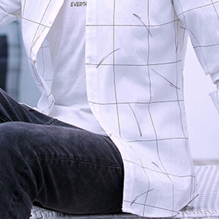猫人（MiiOW）衬衫 男士休闲时尚潮流百搭青年格子长袖衬衫C212-608白色M
