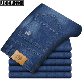 吉普（JEEP）牛仔裤男 春夏薄款男装商务休闲修身微弹力裤子男  J8006 蓝色 31