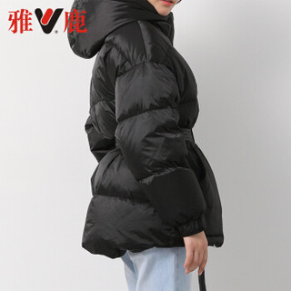 雅鹿 韩国年冬新款系腰带显瘦连帽短款羽绒服女外套 黑色 XLYT6101270