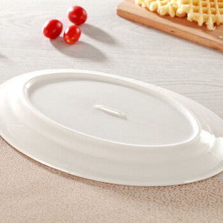靓佳 鱼盘 菜盘 陶瓷盘 碗盘碟 纯白陶瓷椭圆形大鱼盘12英寸1个装