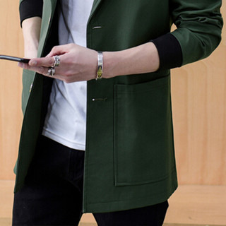 猫人（MiiOW）风衣 男士休闲时尚简约连帽纯色中长款大衣外套401-F124军绿色5XL