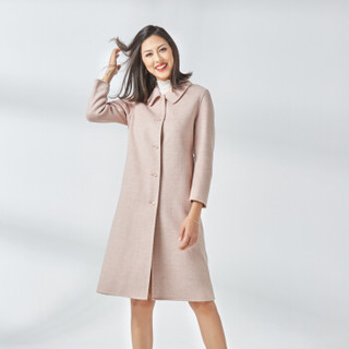 王冠迪娜(WANGGUANDINA) 女装毛尼大衣女双面尼中长款时尚翻领显瘦羊毛风衣外套 WGDN9930 粉色 M
