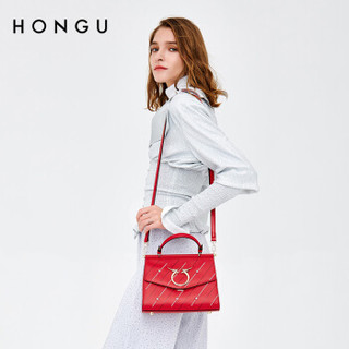 HONGU 红谷 女包欧美时尚手提包个性单肩包斜挎包女包牛皮包包 H5131566大红