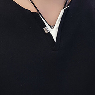 俞兆林（YUZHAOLIN）长袖T恤 男士时尚V领纯色长袖T恤D305-1-9833黑色2XL