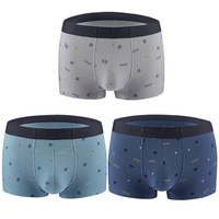 杜比骑士 男士内裤男中腰无痕印花超细莫代尔运动四角男内裤 3条短裤 L 9758R (白色、L、平角裤、超细莫代尔)