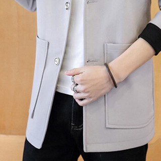 猫人（MiiOW）风衣 男士休闲时尚简约连帽纯色中长款大衣外套401-F124浅灰色L