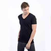京东京造 男士V领薄款短袖内衣 发热纤维修身T恤 黑色