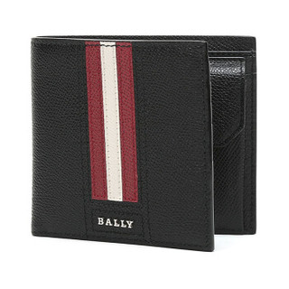 BALLY 巴利 男士黑色红白条纹皮质短款钱包钱夹 TEISEL LT 110