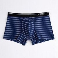 ROMON 罗蒙 男士内裤男中腰平角裤四角裤男式u凸短裤头宽腰弹力棉质4条混色装 M4061 条纹印花 2XL (黑色系、XXL、平角裤、棉)