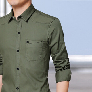 卡帝乐鳄鱼（CARTELO）衬衫 男士简约纯色商务休闲百搭修身长袖衬衣A180-8006军绿色5XL