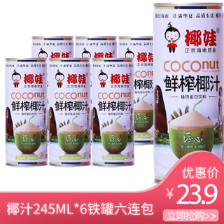 椰娃 椰汁 海南特产 正宗鲜榨椰汁 245ML*6铁罐装 生榨椰子汁椰奶植物蛋白饮料