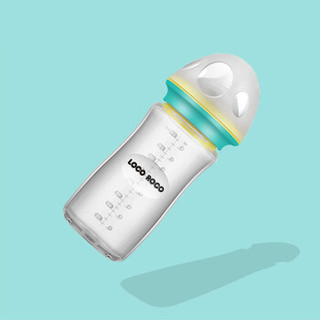 乐克乐克(Loco Roco) 晶钻玻璃婴儿奶瓶 宽口径240ml（海洋蓝） 适合6-12月新生儿