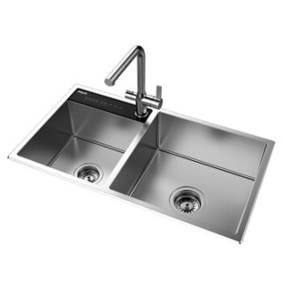 欧琳（OULIN）GS860手工厨房水槽套餐洗菜盆双槽304不锈钢水池 加厚净水洗碗盆