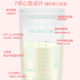 优合（youha）母乳储存袋冷冻人奶保鲜存储袋奶水储奶袋60片装200ml-YH-C04