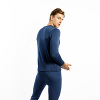 京东京造 男士V领内衣套装 羊毛加厚秋衣秋裤 海深蓝 L码