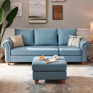 全友家居 沙发 布艺沙发 简约美式沙发 可拆洗 102306（三人位+脚凳） 蓝色