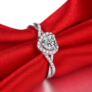鸣钻国际  白18k金钻戒女钻石戒指结婚求婚订婚女戒 情侣钻石对戒女款 共约1.1克拉 心爱F-G/SI