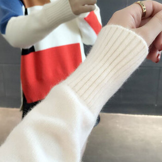 亚瑟魔衣针织衫女2018秋冬新款韩版学院风撞色拼色套头半高领毛衣女打底衫SH-5825-2 米白色 均码